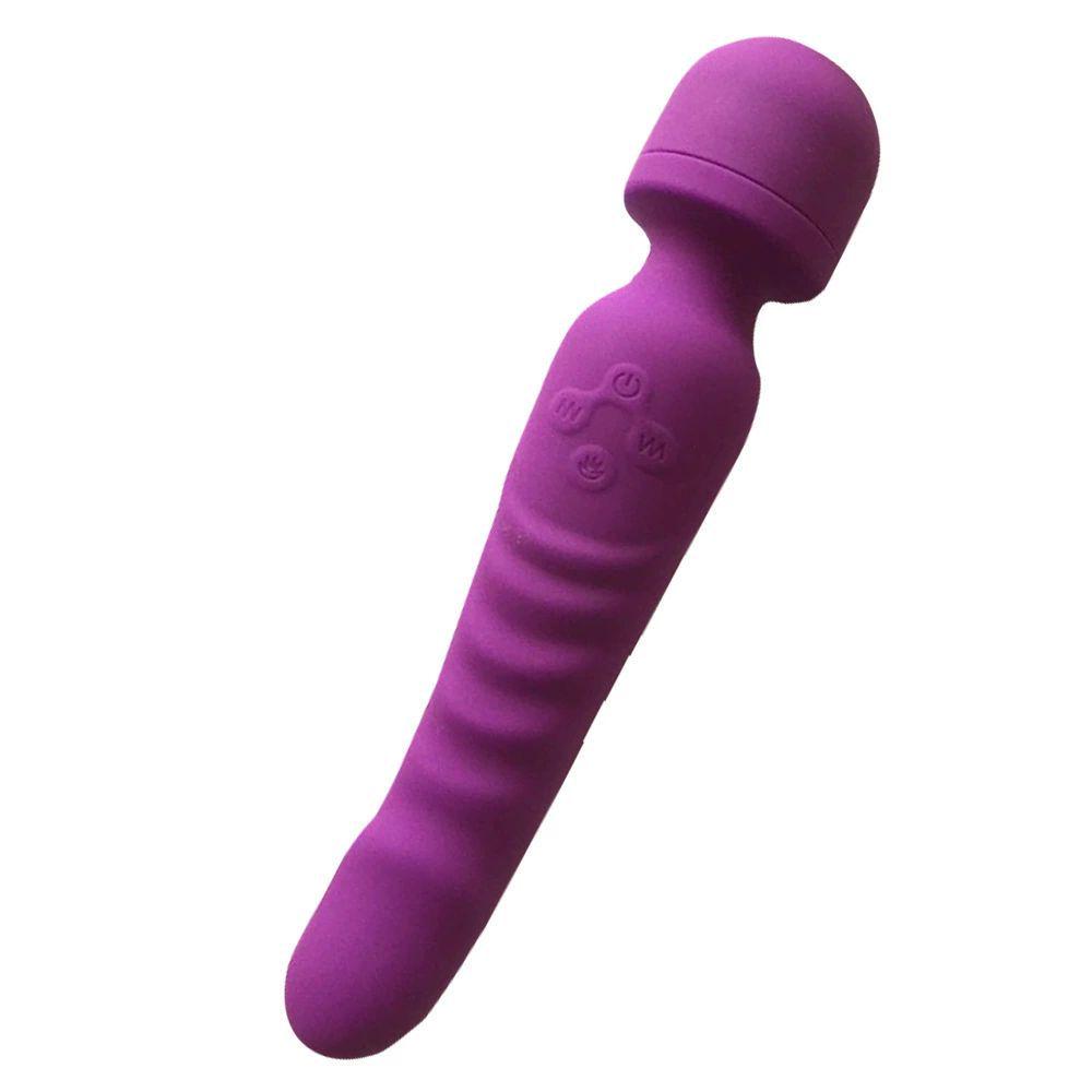 AV Dual-Head Heated Silicone Vibrator with Charger - Female Adult Erotic Massager