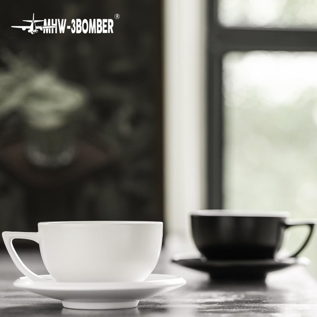 MHW-3BOMBER 280ml Ceramic Coffee Cup with Saucer & Spoon Set Art Latte Espresso Mug for Tea Cappuccino Home Kitchen Accessories