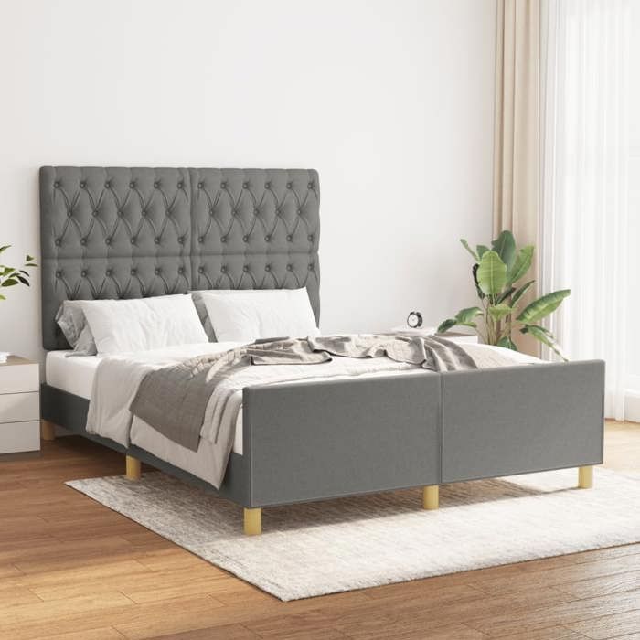 VidaXL Cadre de lit avec tête de lit Gris foncé 140x190 cm Tissu3125293