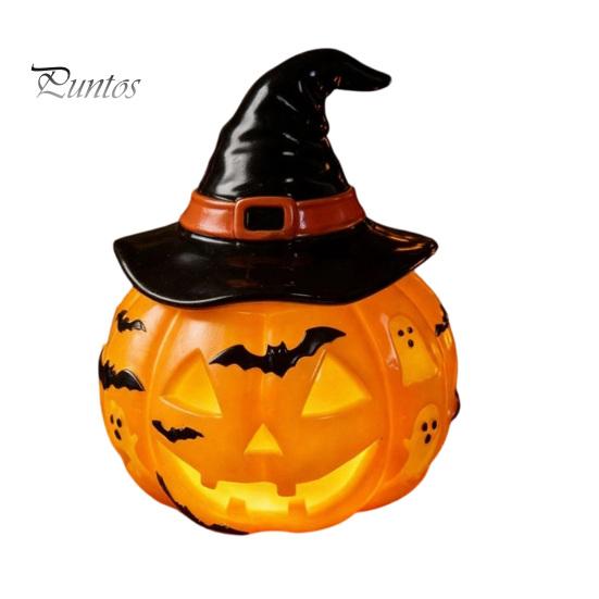Non Dazzling Bedroom Lamp Halloween Vintage Table Lamp, Retro Resin Pumpkin Skeleton Black Cat Decorative Figurine Night Light, Gothic Bedside