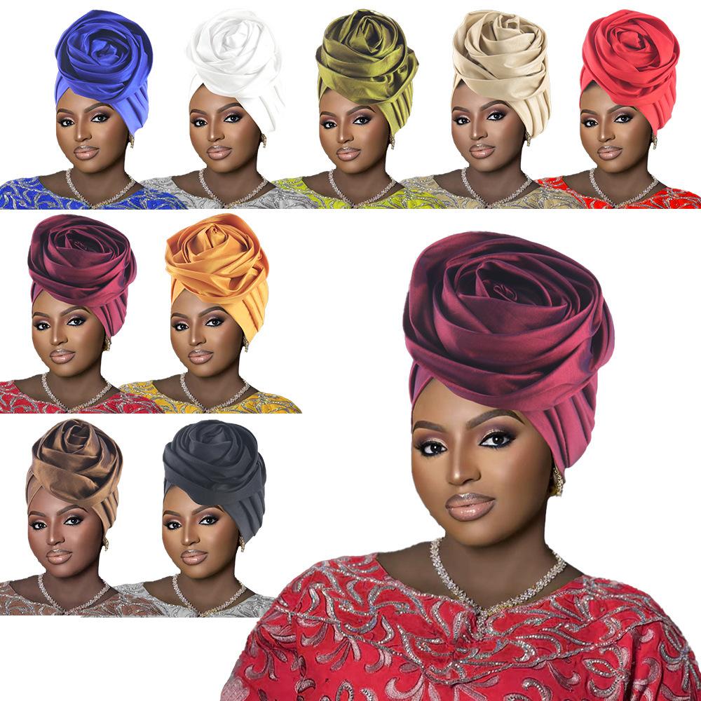 Rosenblumen Afrikanische Turbanmütze für Damen Kopfbedeckung Kopftücher Nigerianische Hochzeitsfeier Kopfbedeckung Mütze