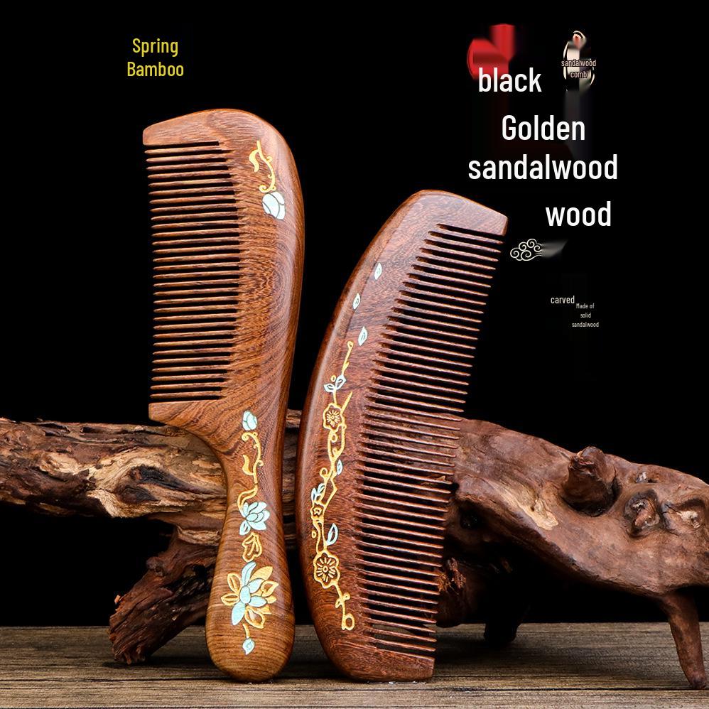 Gravierter Ebenholz-Kamm mit feinen Zinken in Geschenkbox - Perfekt für langes Haar & Frauengeschenk