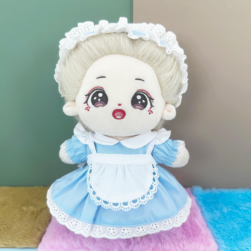 niannyyhouse 20cm Plush Clothes Maid Outfit Headgear Dress Apron Doll Clothes Cotton Doll Accessories Dress Up (black)