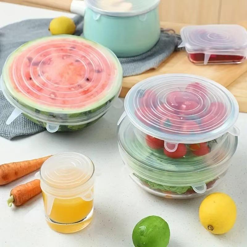 6Pcs BPA Free Reusable Silicone Preservation Covers Airtight Stretch Universal Lids for Leftover Food Storage