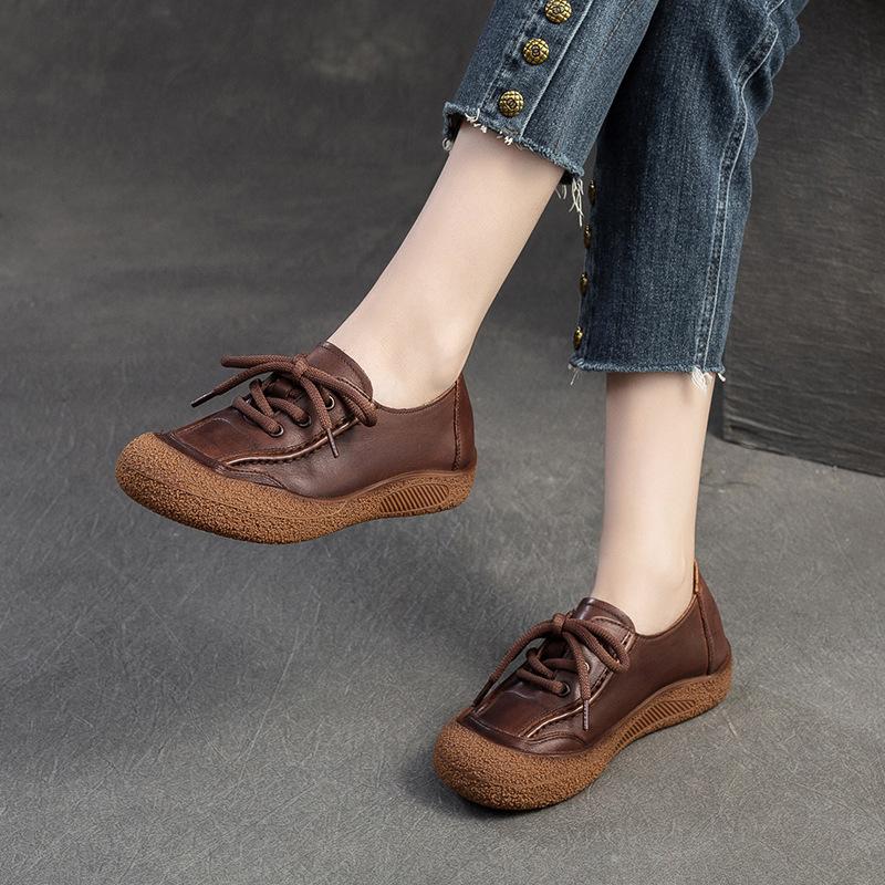 Fashion GKTINOO Sneakers Women Genuine Cow Leather Flats Round Toe Lace-Up Spring Autumn Lady Casual Flat Shoes Handmade Women Shoes