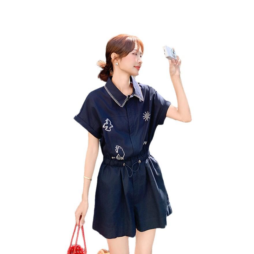 Casual waist jumpsuit women's summer new small popular relaxed embroidered jumpsuit