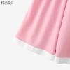 ZANZEA Women Casual Elastic Waist Solid Color Loose Wide Leg Pants