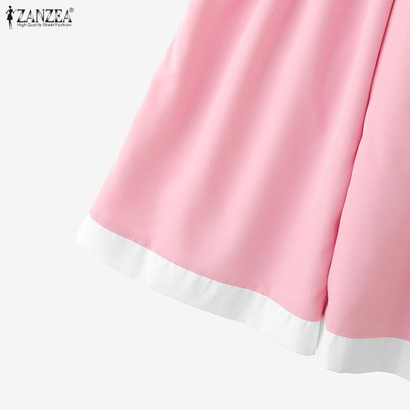ZANZEA Women Casual Elastic Waist Solid Color Loose Wide Leg Pants