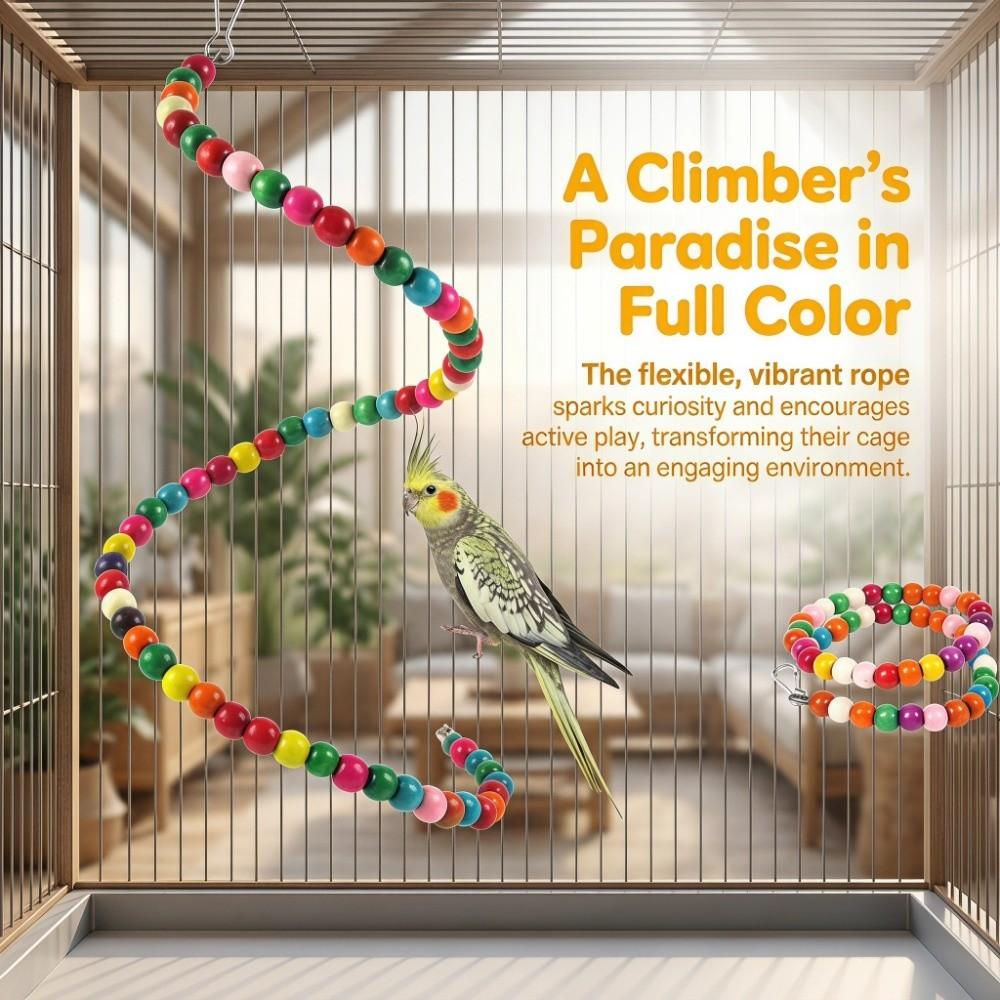Interactive Hanging Hooks Bird Stand Colorful Beads Plastic Bird Swing Bendable Design Bird Activity Leg Exercise