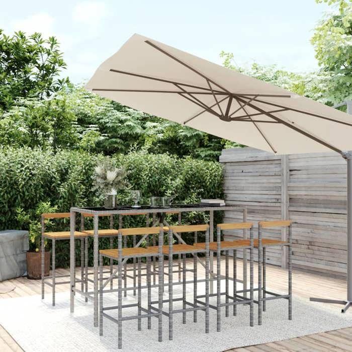 VidaXL Garden Bar Set 9 Pcs Grey Poly Rattan/solid Acacia Wood, Bar Table Set, Table and Bar Chair of 3187697