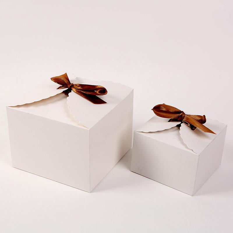 Custom Double-Door Square-Bottom Cake and Pastry Gift Box with Ribbon Bow