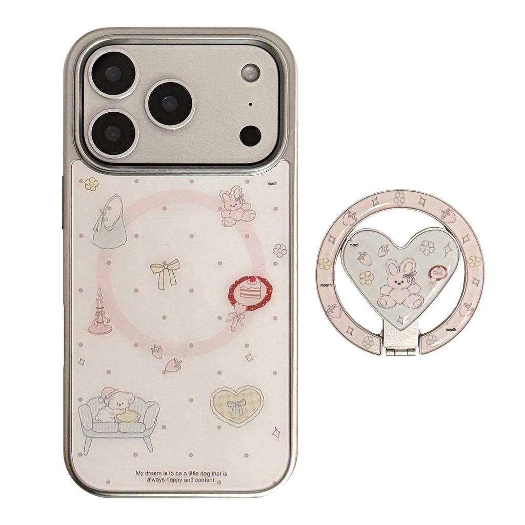 Korean Cartoon Magnetic iPhone Case for 16/15/13 Pro Max with Electroplated Bracket