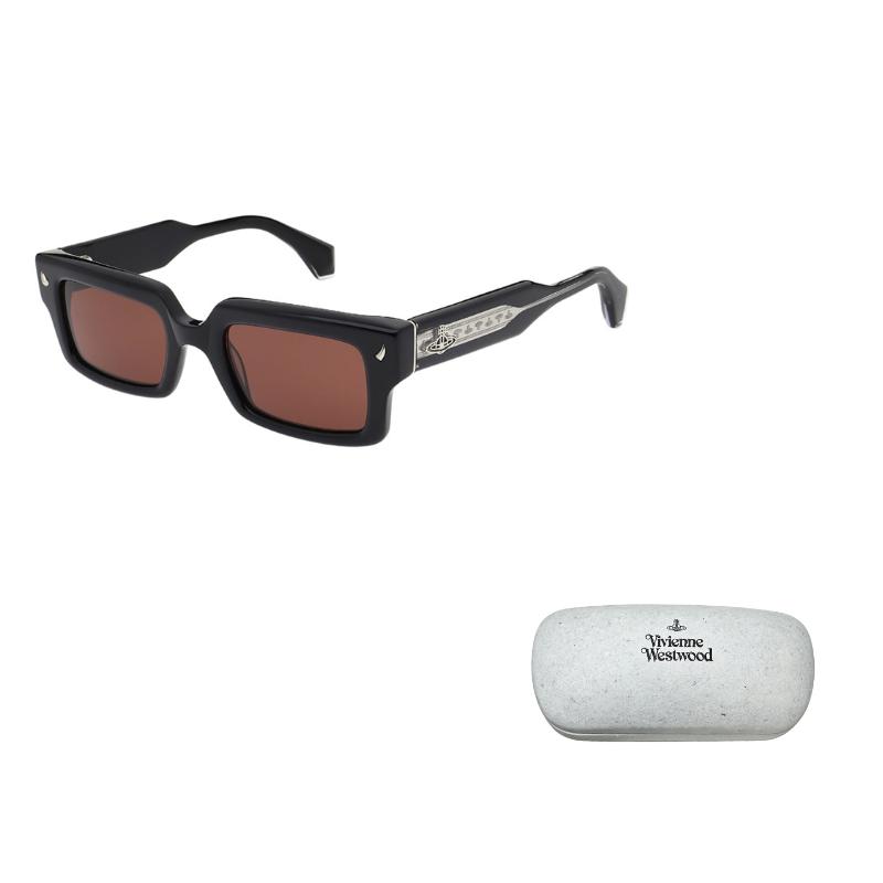VIVIENNE WESTWOOD Mirror Leg Sculpted Saturn Logo Design Square Sunglasses Unisex Sunglasses Black VW5089-1-001