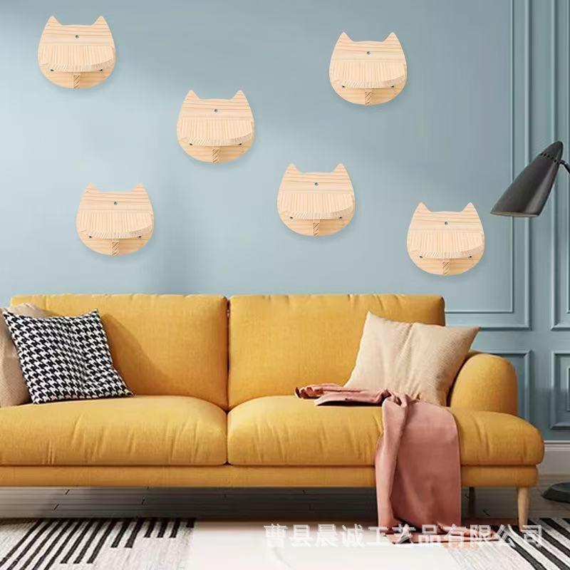 Wall-Mounted Wooden Cat Tree with Climbing Frame, Bed, Stairs, and Jumping Platform