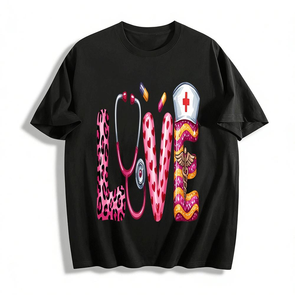 Love Stethoscope Nurse Themed Printed Casual Top Pure cotton T-shirt XXS