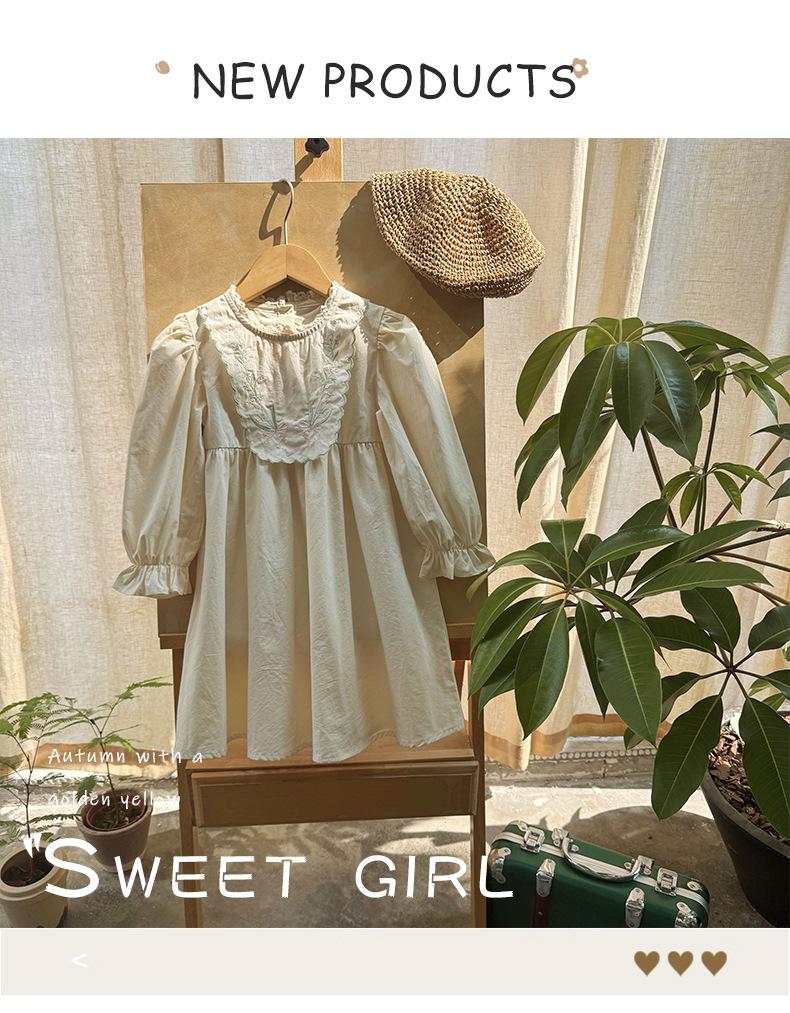 Korean Floral Embroidery Toddler Princess Dress in Pure Cotton - Autumn 2026 Long Sleeve Lapel Skirt