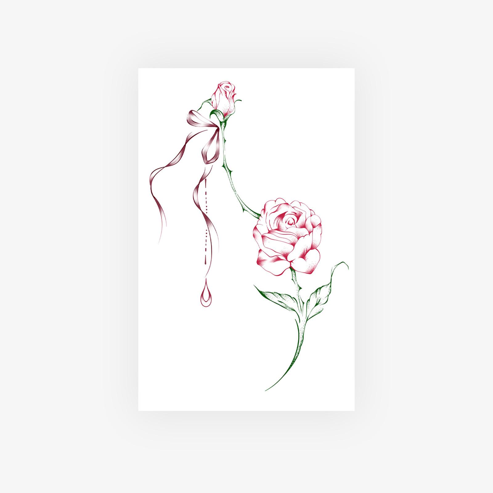 Small Fresh Personality Simple And Beautiful Spice Girl Rose Bow Tattoo Sticker 12*19CM