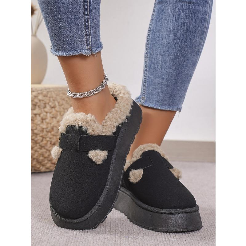 Fall/Winter 2025 Fashionable Casual Plus-size Platform Plush Buckle Warm Fleece Cotton Slippers