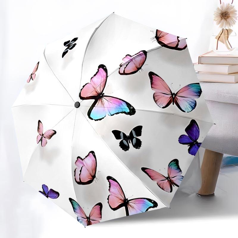 Butterfly Lover Folding Umbrella Fashion Auto-Open 8 Iron Ribs Plastic Handle Foldable Sunshade Perfect Christmas Gifts