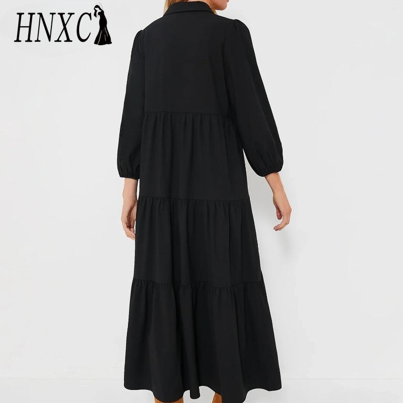 HNXC Γυναικεία Μόδα Άνοιξη Φθινόπωρο μονόχρωμα μονόχρωμα μακρυμάνικα φορέματα POLO με ψηλόμεσο λαιμό