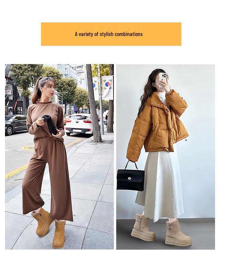 Petite Women's 2025 Thick-Soled Snow Boots, Height-Boosting, Velvet-Lined, Cold-Proof, Casual Warm Short Boots.