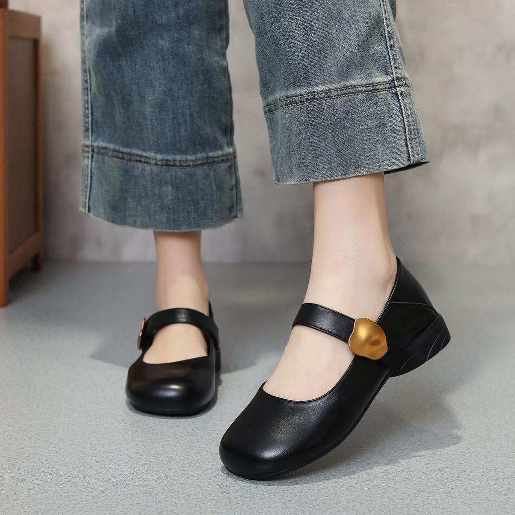 French Mary Jane single shoes women's 2025 summer new round head soft sole one pedal shallow mouth flat bottom elegant retro