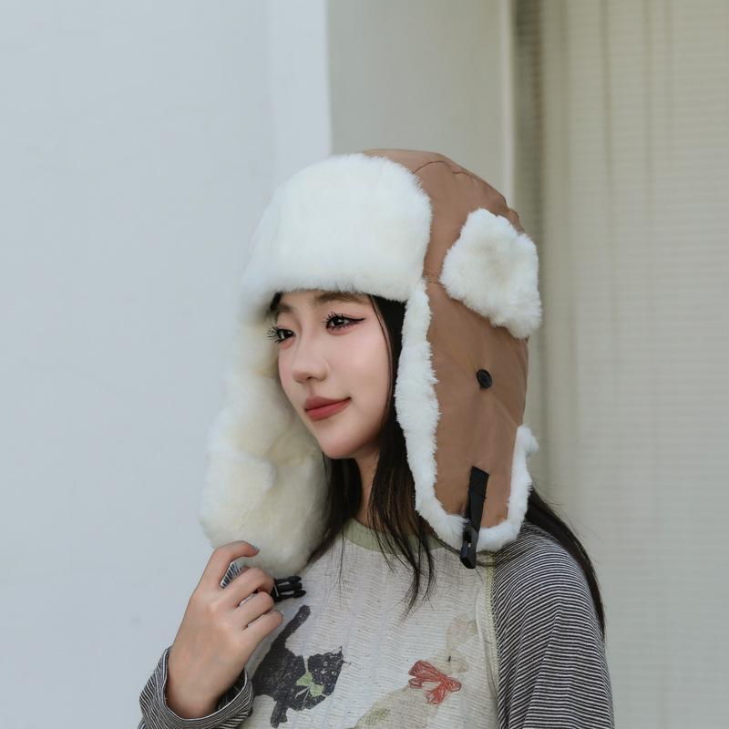 Real rabbit fur winter windproof ear protection cotton hat cycling warm hat outdoor skiing cold hat