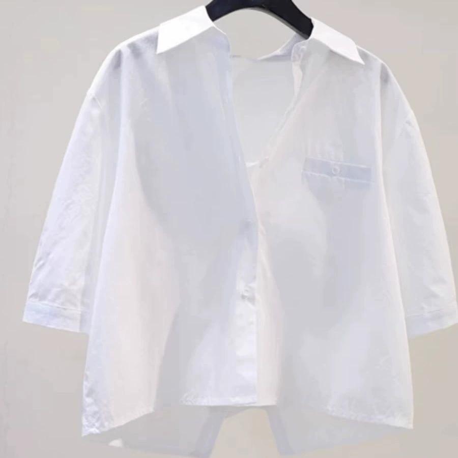 

Чувство дизайна, Короткий стиль с разрезом сзади, Летняя свободная посадка, Тонкая и свежая рубашка с рукавами средней длины, Женская рубашка S белый