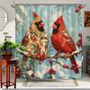 1pc Christmas Shower Curtain - Winter Snowy Cardinals on Berry Branch with Snowflakes Design, Polyester Fabric Bathroom Decor