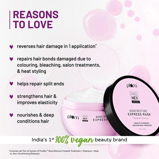 Plum ProNex Bond Restore Hair Mask | For Dry & Frizzy Hair, Coloured Hair, Keratin Treated Hair I 200gm