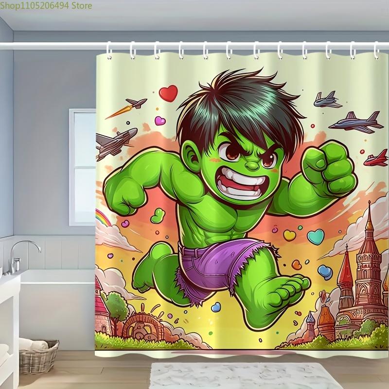 1pc The Hulk Cartoon Shower Curtain, Polyester, Machine Washable with Hooks, Vibrant Superhero Design for Bathroom Decoration,