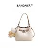 Lychee pattern lock bear pendant bucket bag