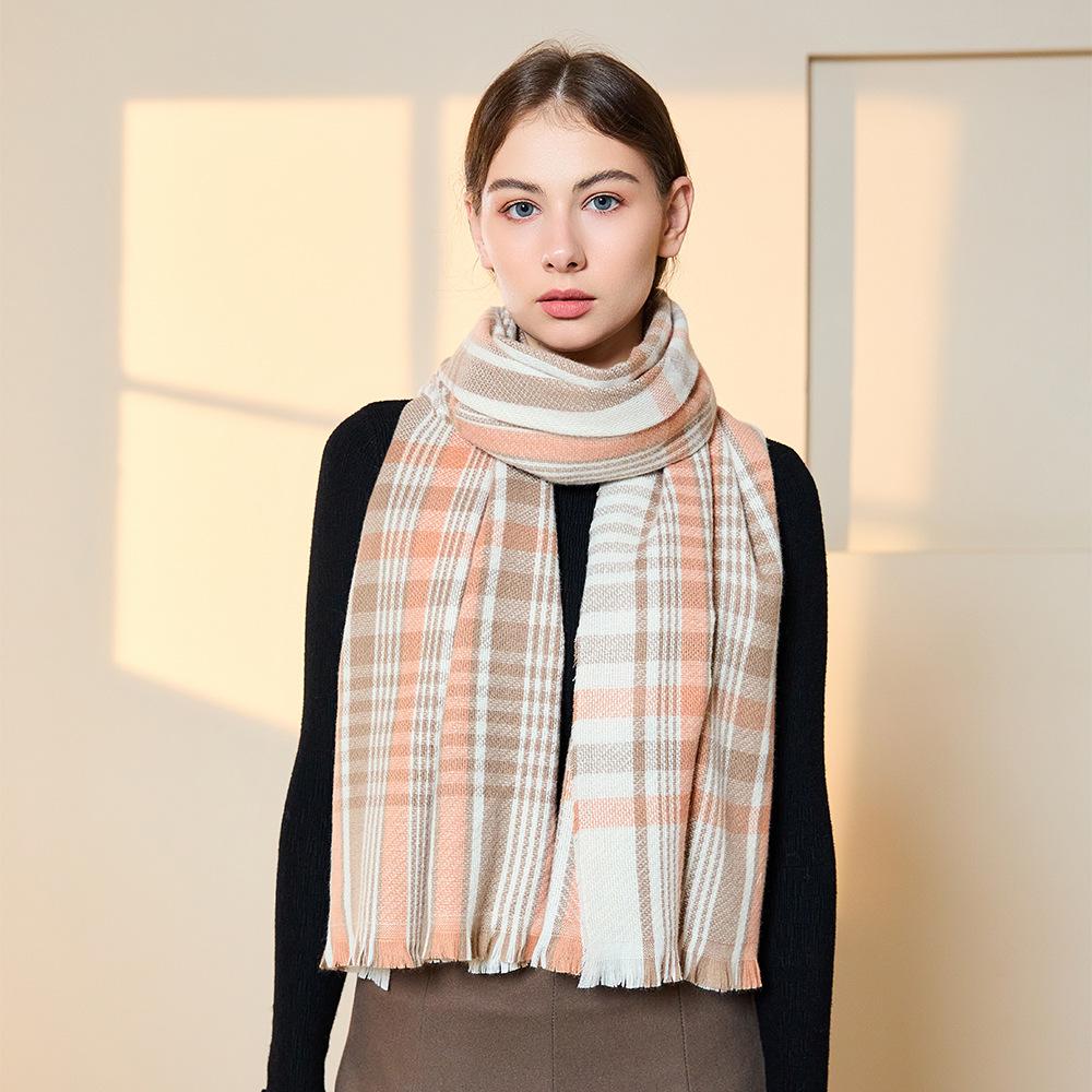 Autumn and Winter Long Scarf with Fringed Warm Women's Imitation Cashmere Plaid Shawl