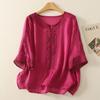 Elegant Chiffon Top: Popular Chinese Style Mid-Aged Women's Five-Point Sleeve Printed T-Shirt