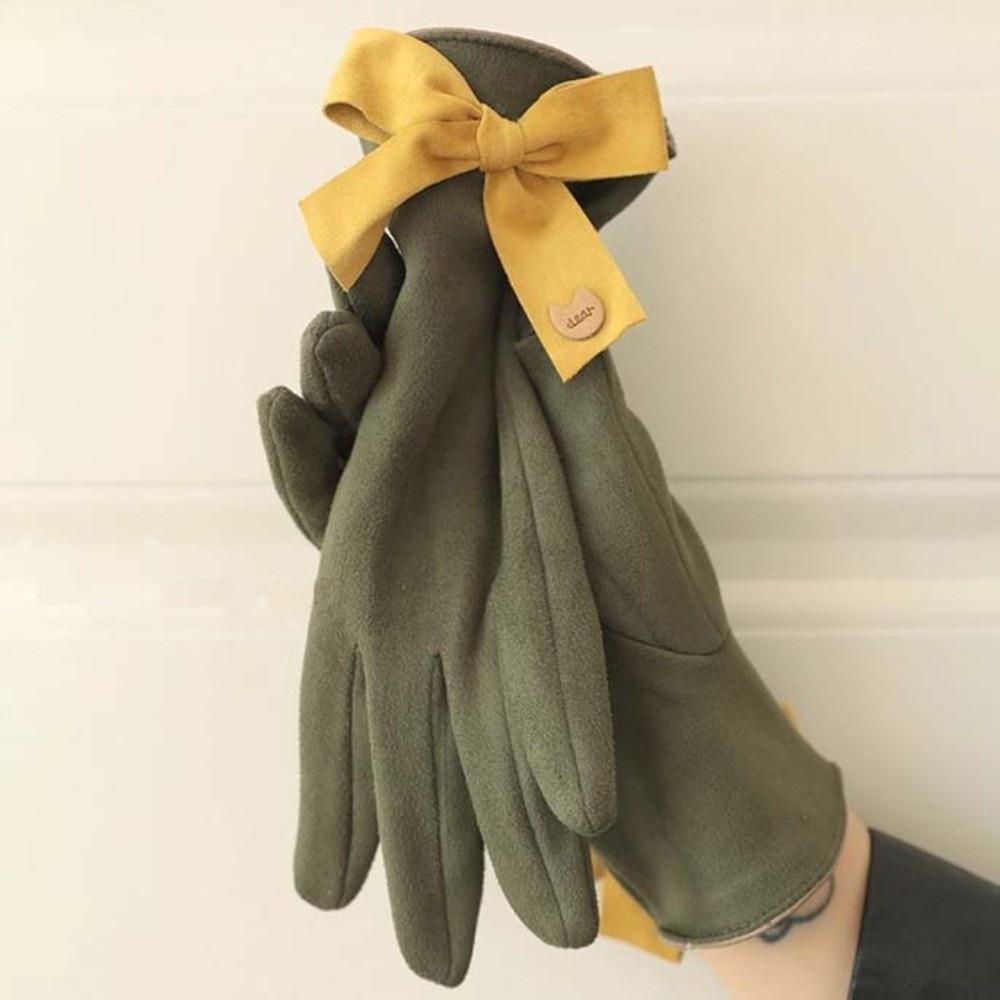 Soft Women Anti-cold Mittens Bow Thickened Suede Gloves Gift Windproof Finger Mittens  Winter