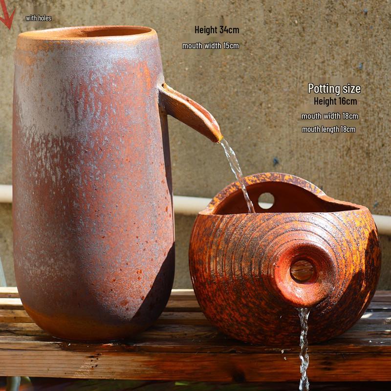 Vintage Ceramic Fish Tank Water Feature with Filtration & Oxygenation for Courtyard Landscaping and Hotel Décor