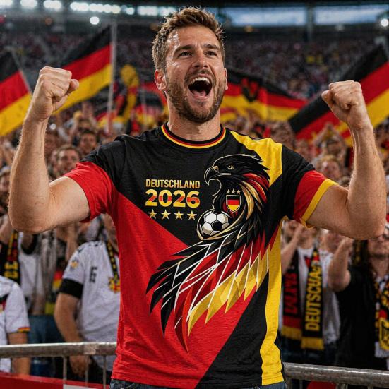 Herre fodboldfan T-shirt, Tysklands fodboldhold T-shirt, 2026 VM i fodbold Heppe T-shirt, Stilfuldt fan-beklædning til fodboldkampdag på stadion