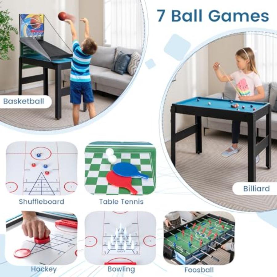 Multi Game Table 48 14 in 1 Combo Game Table with Basketball Billiards Foosball Ping Pong Hockey Shuffleboard Bowling Chess Che