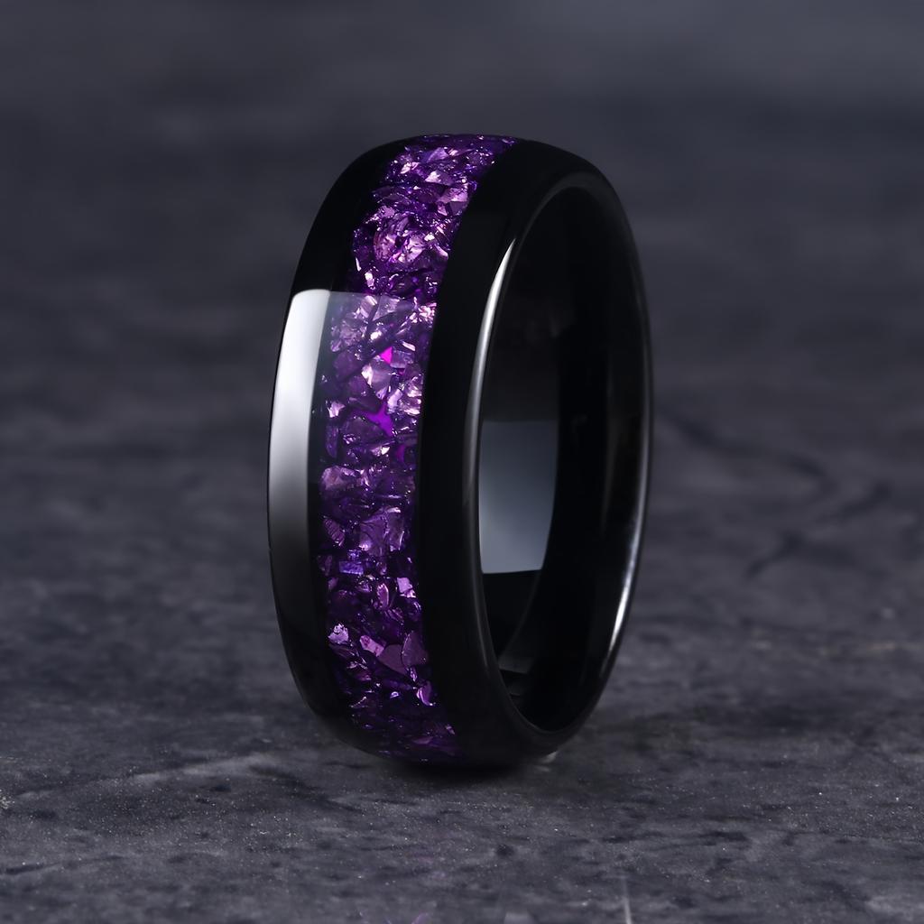 Fashion 8mm Stainless Steel Rings For Men Inlay Colorful Abalone Shell Fragments Ring Men Wedding Party Jewelry Anniversary Gift