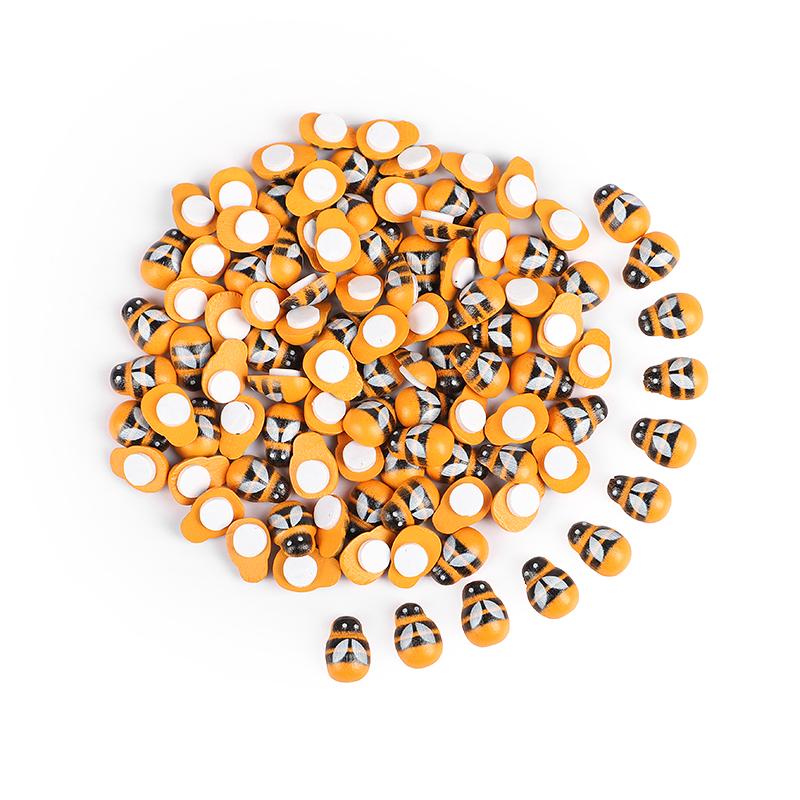 100pcs Wooden Mini Bee Ladybugs DIY Craft Scrapbooking Home Garden Decoration Wedding Party Kids Gift Self Adhisive Wall Sticker