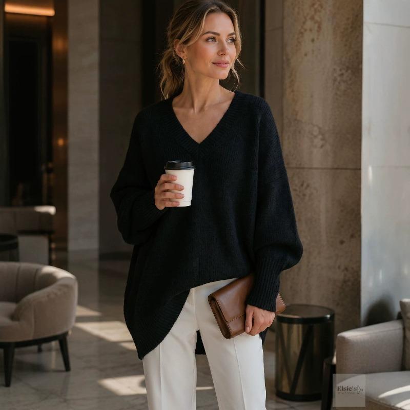Autumn and winter crew neck pullover knitted sweater women's loose lazy style solid color women's sweater