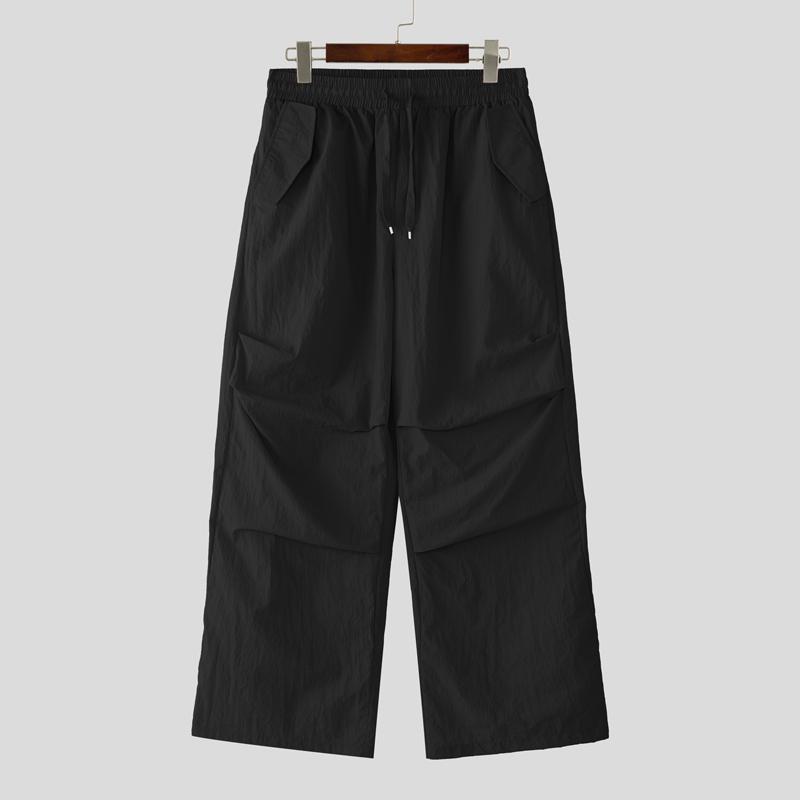 

INCERUN Мужские эластичные брюки с оборками, длинные, легкие, быстросохнущие, с широкими штанинами 2XL чёрный