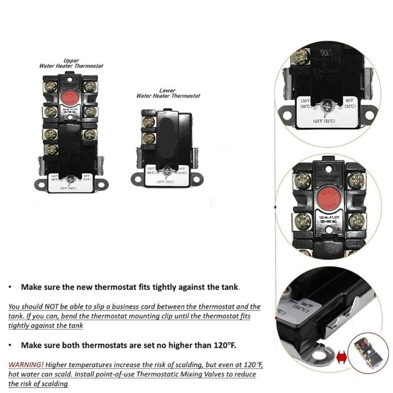 Upper and Lower Thermostat SP210245 Electric Water Heater Thermostat Temperature Controller for Double Element Heater
