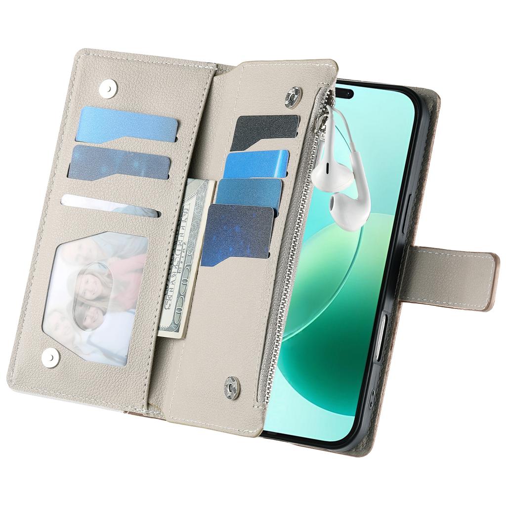 For Honor 400 Lite 5G Case Zipper Wallet Color Splicing Leather Flip Phone Cover with Straps