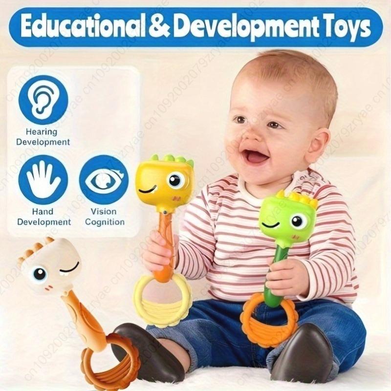 Non-Toxic Baby Shake Rattle Learning Toy With Easy Grip Handle Plastic Auditory Visual Development Fine Motor Skill Toy