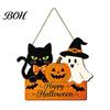 Kindergarten Holiday Environment Decor Halloween Door Sign with Hemp Rope Lanyard, Pumpkin Ghost Printed Hanging Decorative Plaque for Home