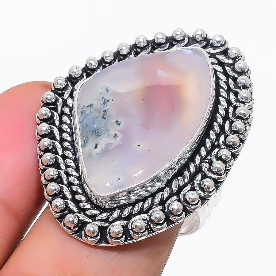 

Натуральный Агат Трубчатый Драгоценный Камень 925 Стерлинговое Серебро Ювелирное Кольцо Размер 9 a2i02