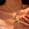 GEMCHIC Women's Geometric Green & White Pendant Necklace Gold Plated Stainless Steel Irregular Oval Collarbone Chain Fashion Jewelry