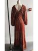Sizzling European & American Chiffon V-Neck Sequin Evening Gown with Slit & Waist-Cinching Long Sleeves