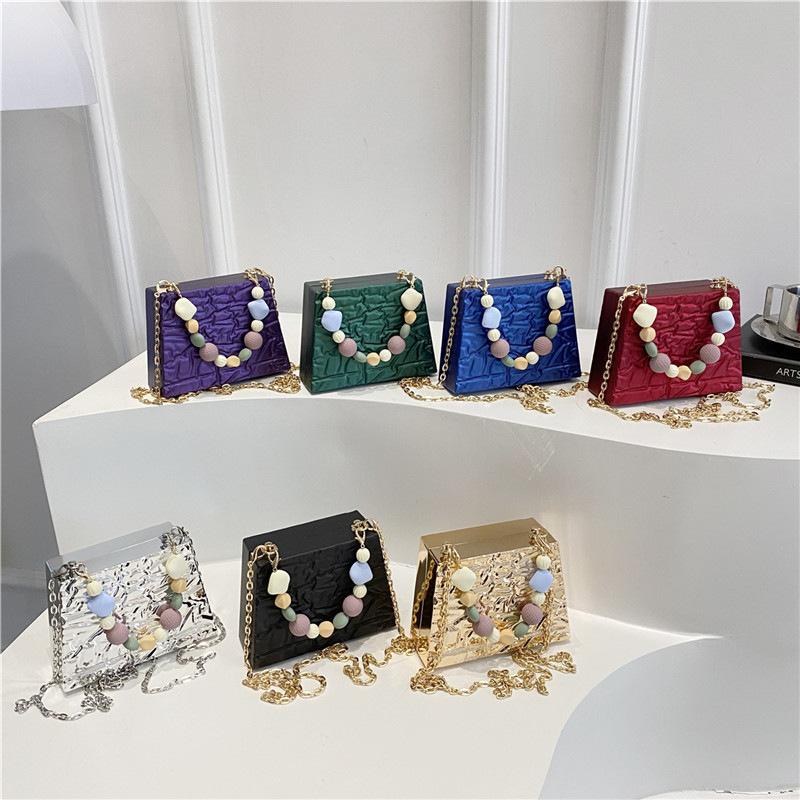 Acrylic bag women's 2025 new European and American fashion ice crack shoulder bag small fragrant wind beaded portable box bag